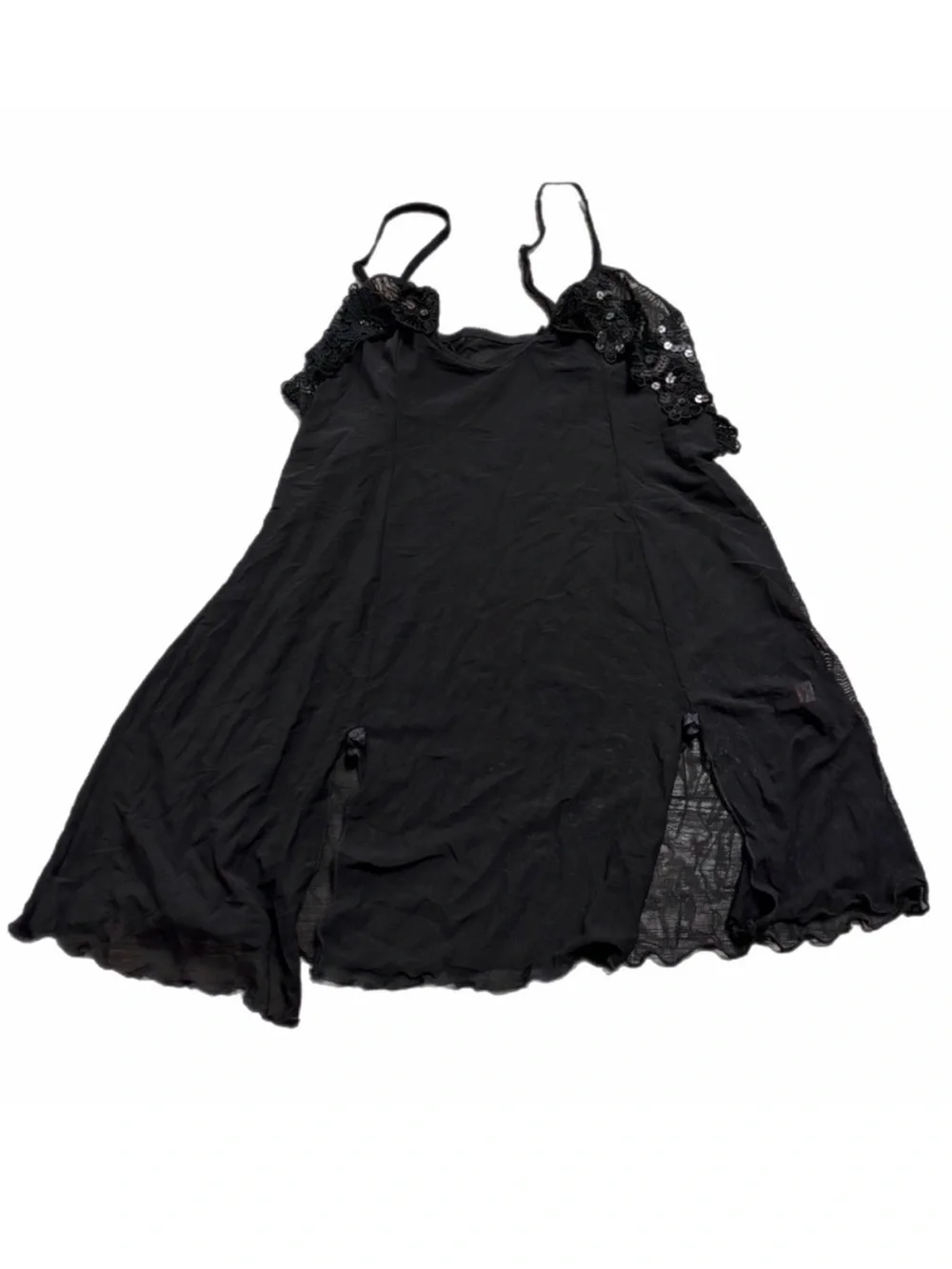 90s Italian Vintage LeMila Sheer Sequin Cups Babydoll Slip (Black) Size M
